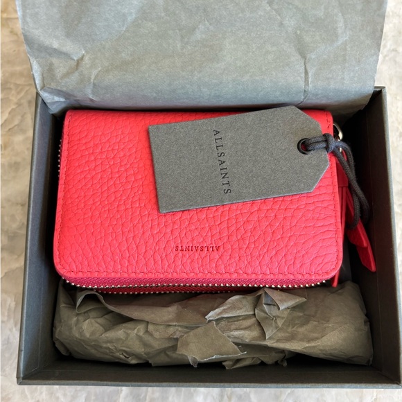 All Saints Leather Fetch Card Holder in Coral Pink, NWT. - Picture 2 of 8